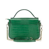 Geanta dama din piele naturala lacuita cu textura croco DiAmanti Carmina Verde